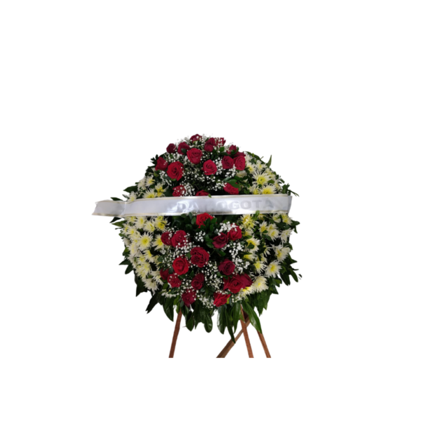 Corona Fúnebre con dos cascadas florales en Rosas.